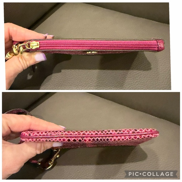 COACH Raspberry Python Leather Wristlet with Dusty - Picture 6 of 7